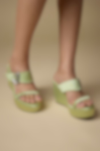 Green Vegan Satin Wedges by Sana K Luxurious Footwear at Pernia's Pop Up Shop