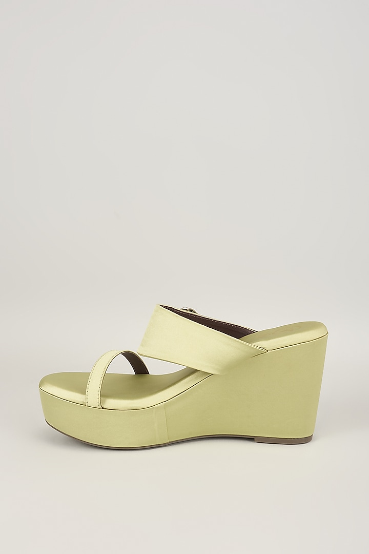 Green Vegan Satin Wedges by Sana K Luxurious Footwear at Pernia's Pop Up Shop