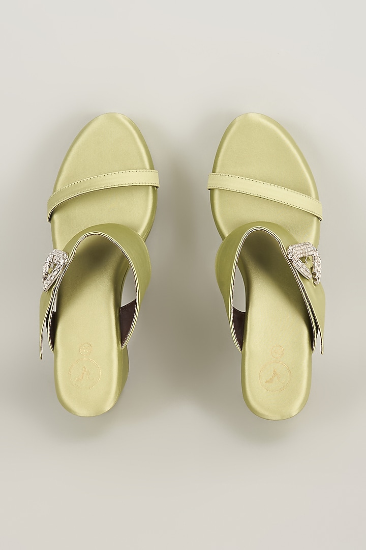 Green Vegan Satin Wedges by Sana K Luxurious Footwear at Pernia's Pop Up Shop