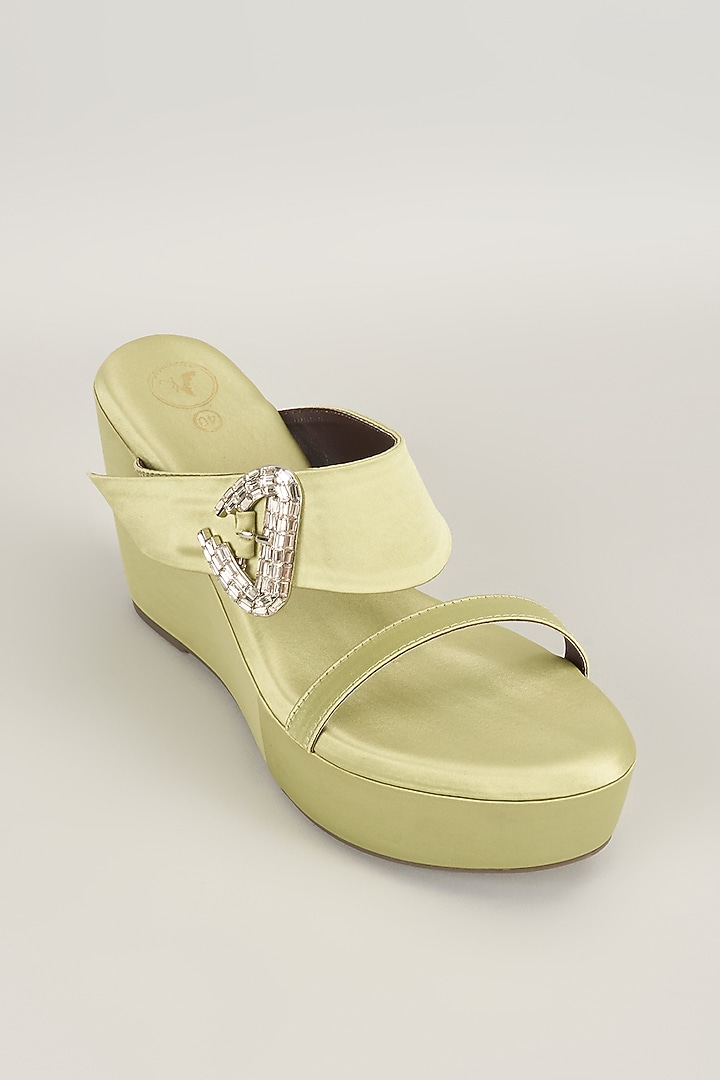 Green Vegan Satin Wedges by Sana K Luxurious Footwear at Pernia's Pop Up Shop