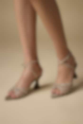 Beige Vegan Satin Heels by Sana K Luxurious Footwear at Pernia's Pop Up Shop