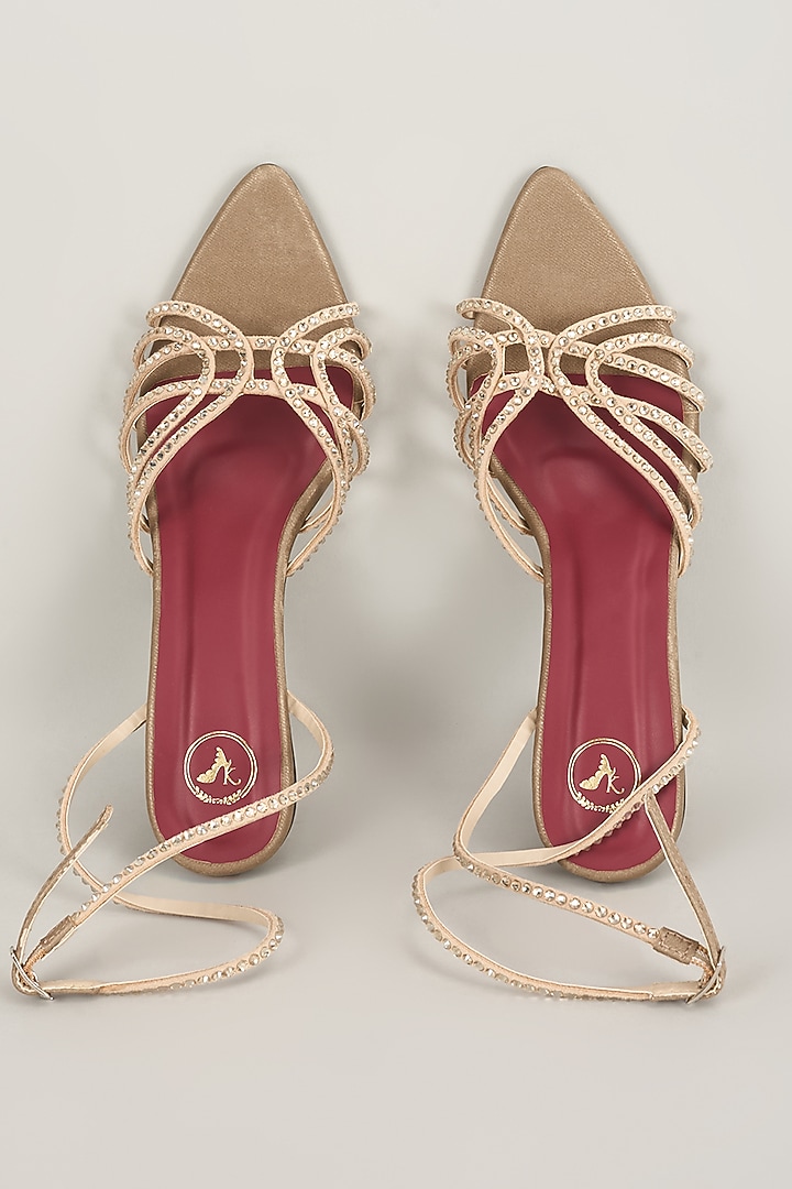 Beige Vegan Satin Heels by Sana K Luxurious Footwear at Pernia's Pop Up Shop