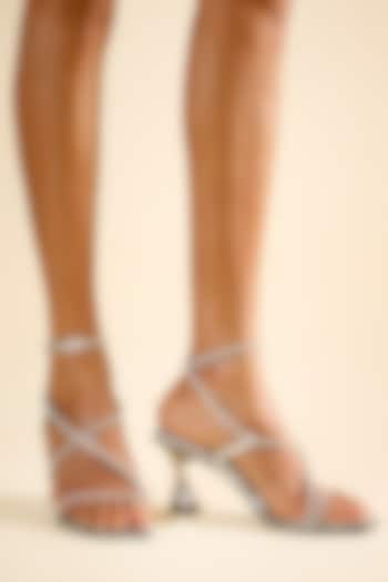 Silver Vegan Faux Leather Rhinestone Heels by Sana K Luxurious Footwear at Pernia's Pop Up Shop