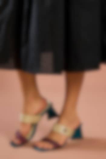 Green Faux Leather Heels by Sana K Luxurious Footwear at Pernia's Pop Up Shop