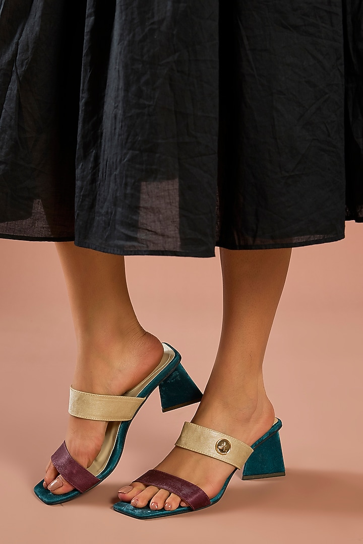 Green Faux Leather Heels by Sana K Luxurious Footwear at Pernia's Pop Up Shop