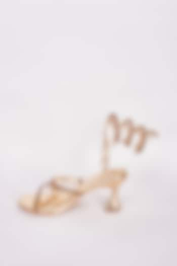 Champagne Gold Synthetic Embellished Heels by Sana K Luxurious Footwear at Pernia's Pop Up Shop