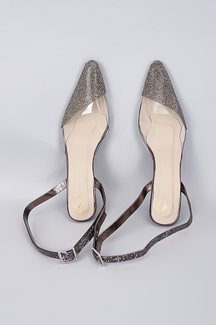 Gun Metal Synthetic & Vegan Diamond Rhinestone Embellished Heels by Sana K Luxurious Footwear at Pernia's Pop Up Shop