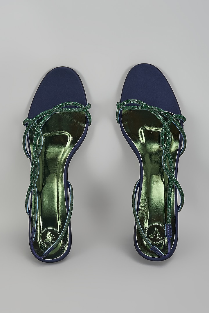 Blue & Green Vegan Faux Leather Rhinestone Heels by Sana K Luxurious Footwear at Pernia's Pop Up Shop