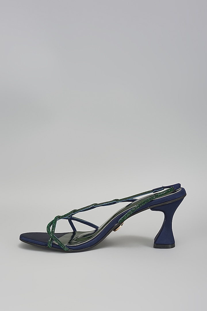 Blue & Green Vegan Faux Leather Rhinestone Heels by Sana K Luxurious Footwear at Pernia's Pop Up Shop