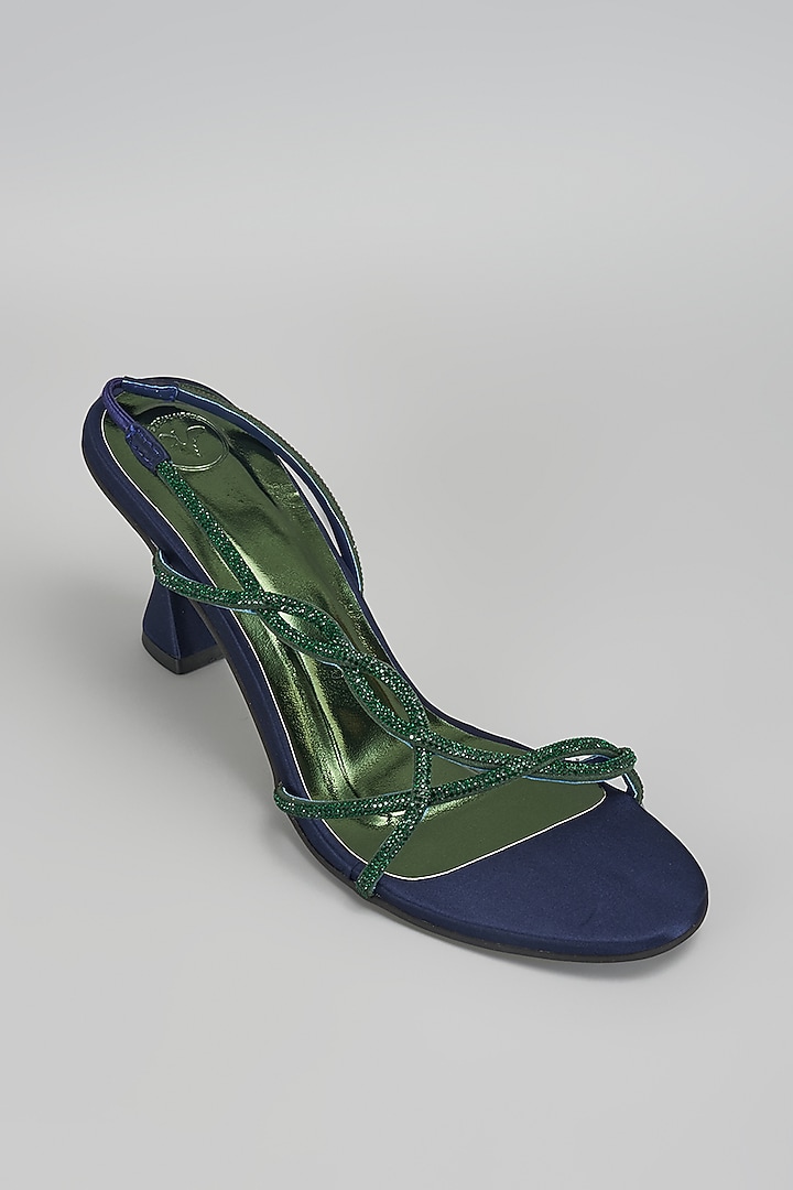 Blue & Green Vegan Faux Leather Rhinestone Heels by Sana K Luxurious Footwear at Pernia's Pop Up Shop