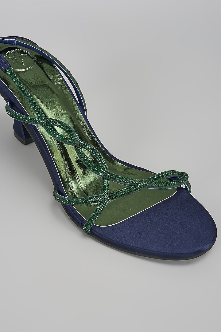 Blue & Green Vegan Faux Leather Rhinestone Heels by Sana K Luxurious Footwear at Pernia's Pop Up Shop