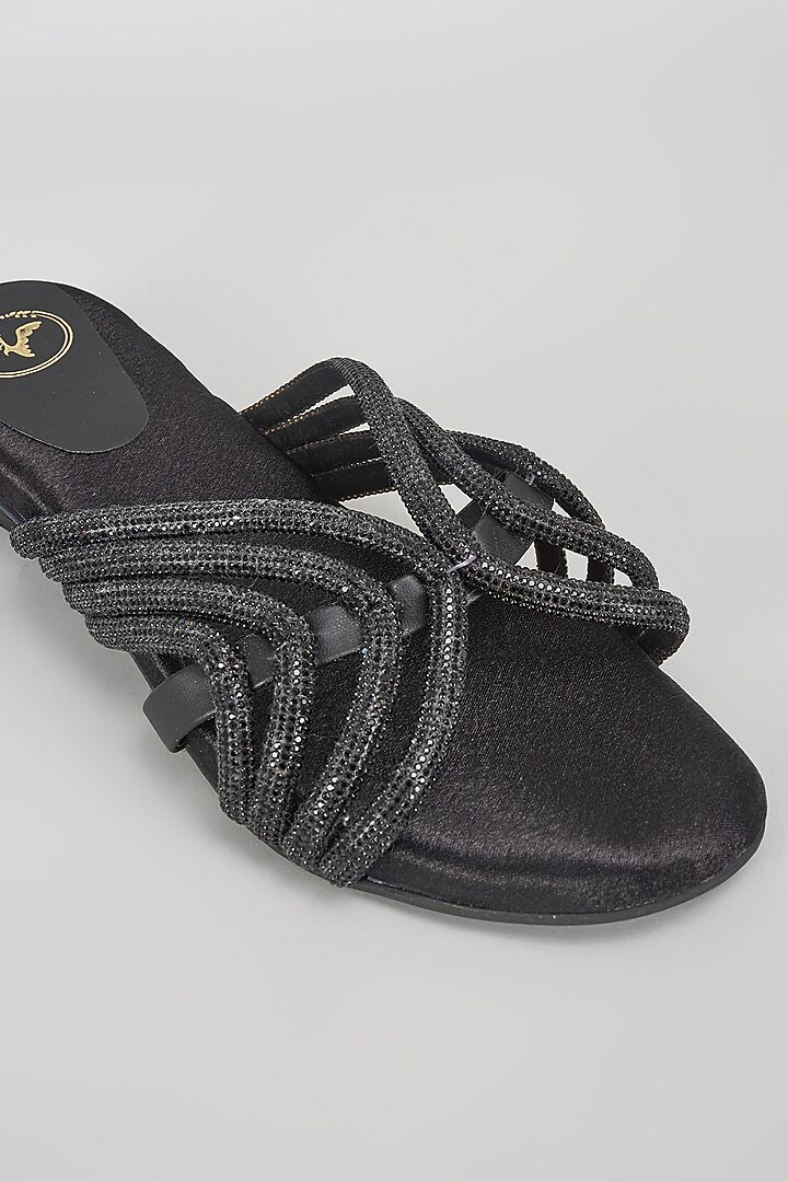 Black Faux Leather Flats by Sana K Luxurious Footwear at Pernia's Pop Up Shop