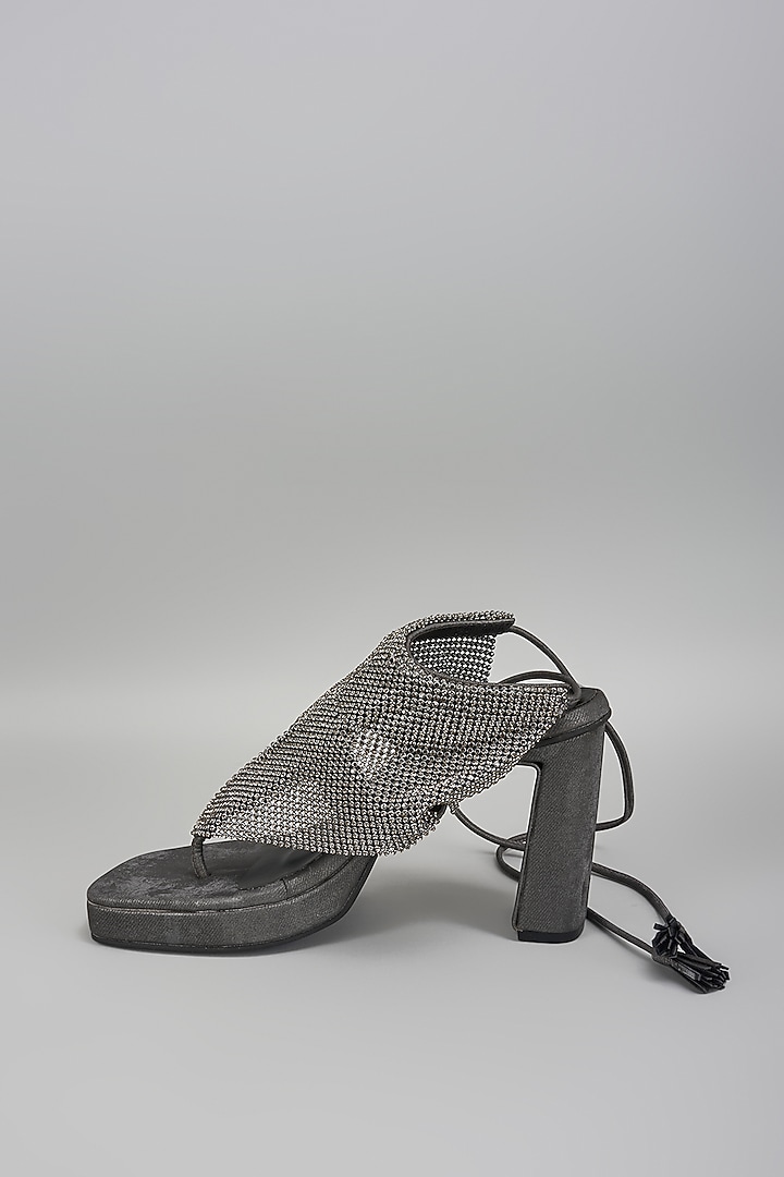 Grey Vegan Faux Leather Heels by Sana K Luxurious Footwear at Pernia's Pop Up Shop