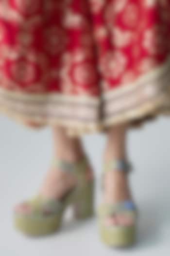 Green Faux Leather Heels by Sana K Luxurious Footwear at Pernia's Pop Up Shop