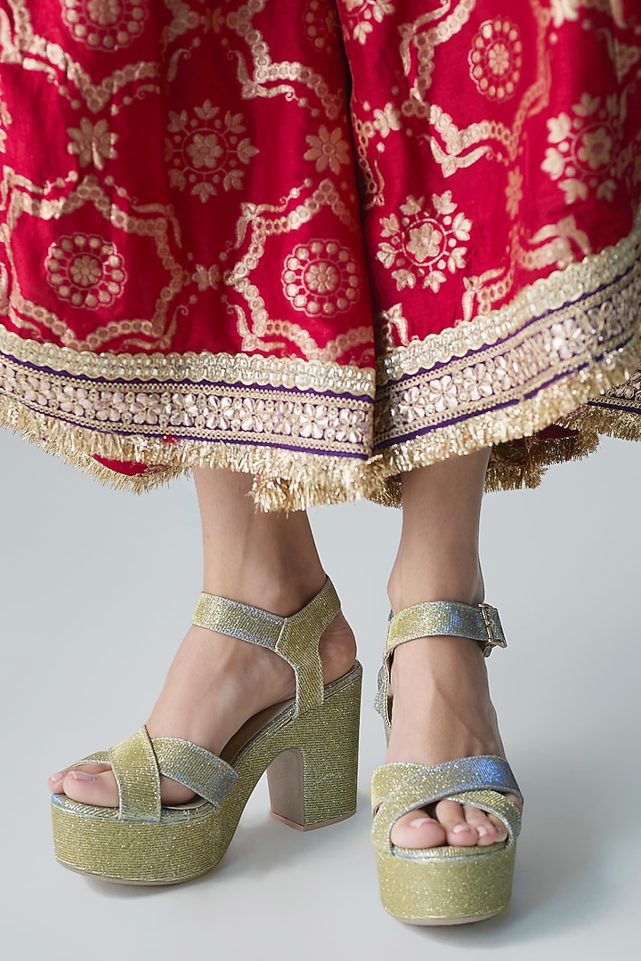 Green Faux Leather Heels by Sana K Luxurious Footwear at Pernia's Pop Up Shop