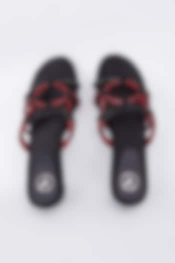 Black Synthetic & Vegan Rhinestone Embellished Heels by Sana K Luxurious Footwear at Pernia's Pop Up Shop