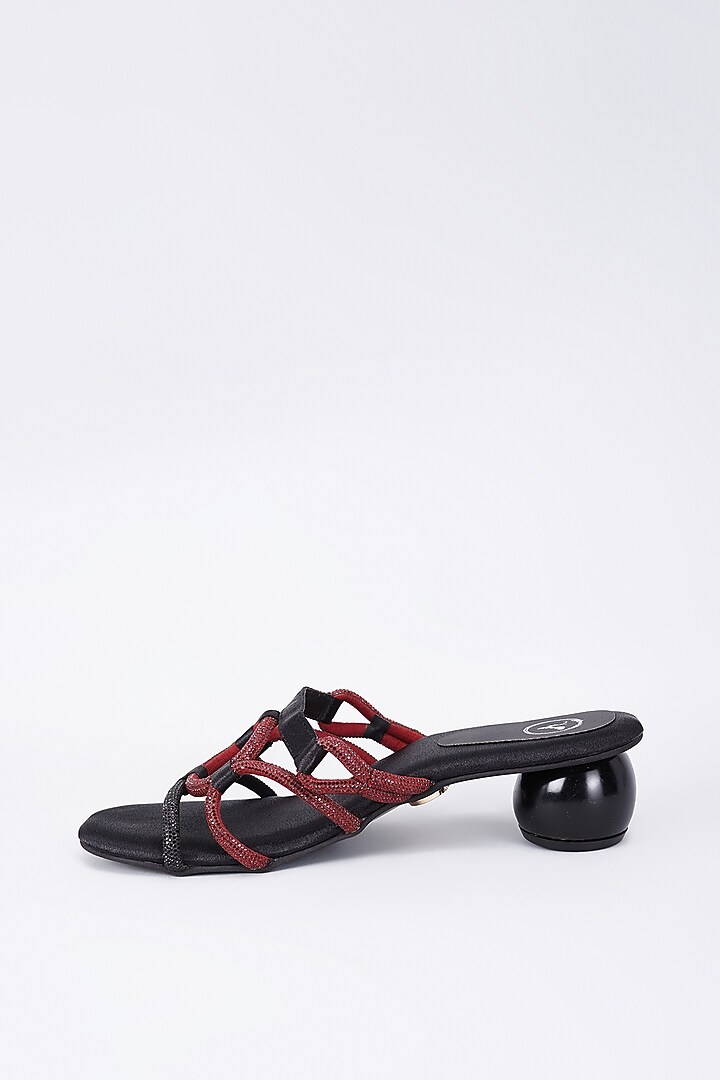 Black Synthetic & Vegan Rhinestone Embellished Heels by Sana K Luxurious Footwear at Pernia's Pop Up Shop