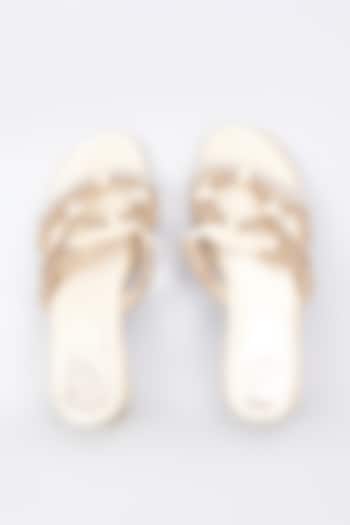 Light Gold Synthetic & Vegan Rhinestone Embellished Heels by Sana K Luxurious Footwear at Pernia's Pop Up Shop