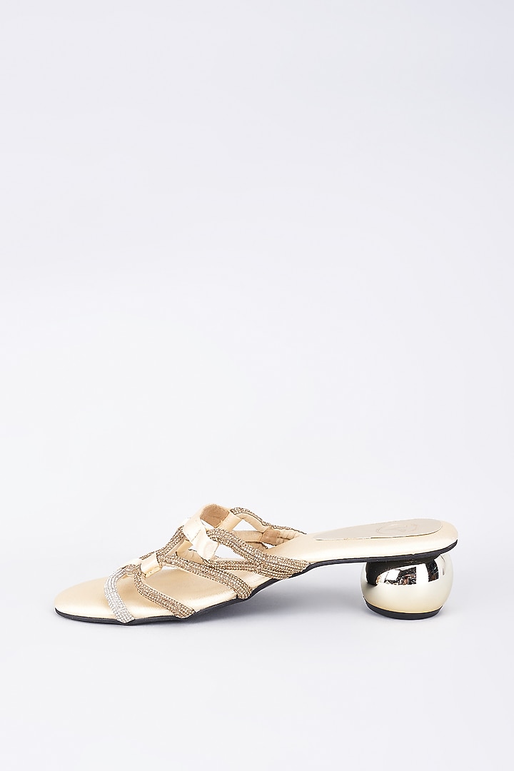 Light Gold Synthetic & Vegan Rhinestone Embellished Heels by Sana K Luxurious Footwear at Pernia's Pop Up Shop