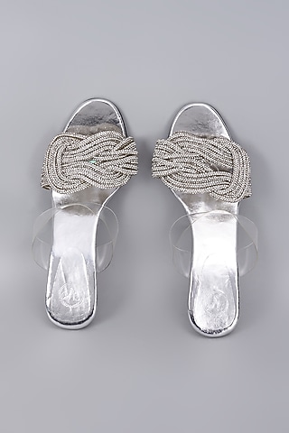 Silver Synthetic & Vegan Rhinestone Embellished Heels by Sana K Luxurious Footwear