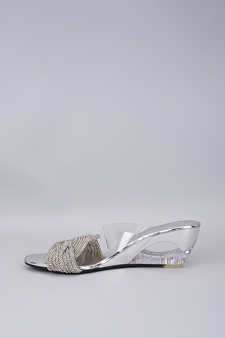 Silver Synthetic & Vegan Rhinestone Embellished Heels by Sana K Luxurious Footwear at Pernia's Pop Up Shop
