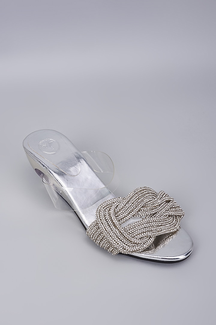 Silver Synthetic & Vegan Rhinestone Embellished Heels by Sana K Luxurious Footwear at Pernia's Pop Up Shop