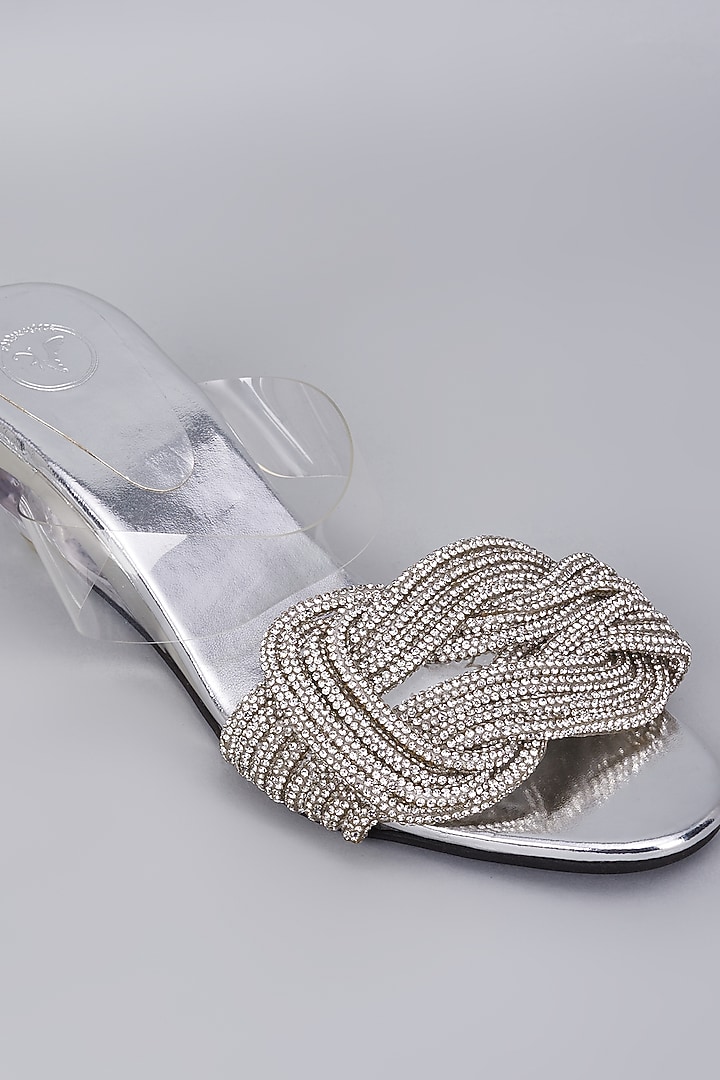 Silver Synthetic & Vegan Rhinestone Embellished Heels by Sana K Luxurious Footwear at Pernia's Pop Up Shop