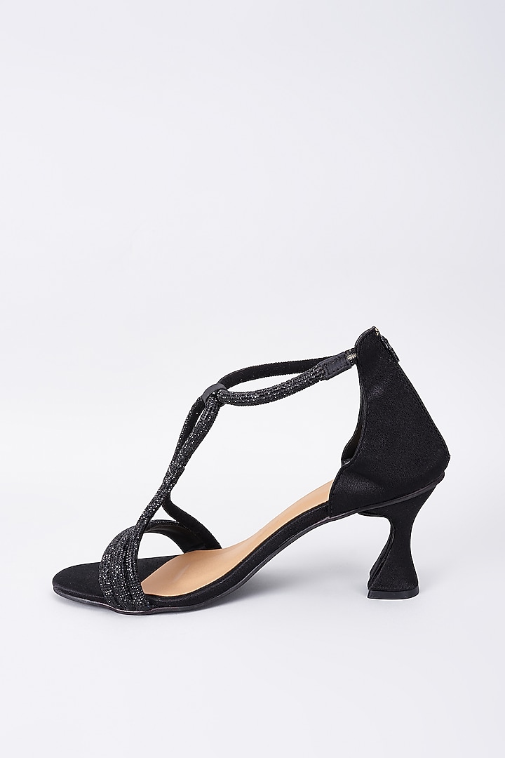 Black Synthetic & Vegan Rhinestone Embellished Bell Bottom Heels by Sana K Luxurious Footwear at Pernia's Pop Up Shop