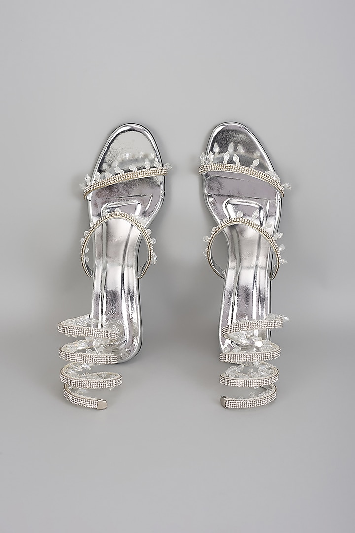 Silver Synthetic Jhallar Heels by Sana K Luxurious Footwear at Pernia's Pop Up Shop