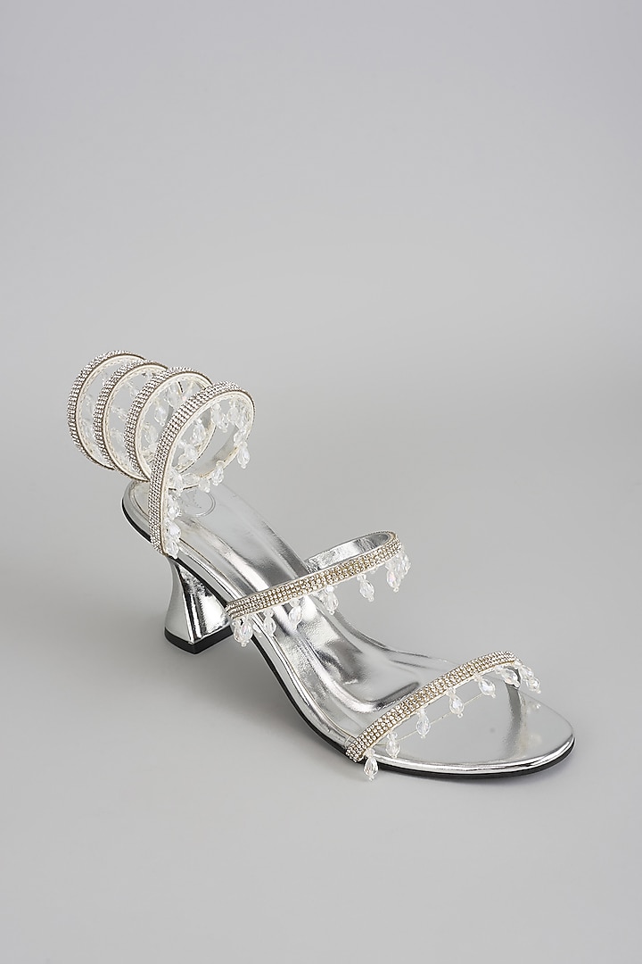 Silver Synthetic Jhallar Heels by Sana K Luxurious Footwear at Pernia's Pop Up Shop
