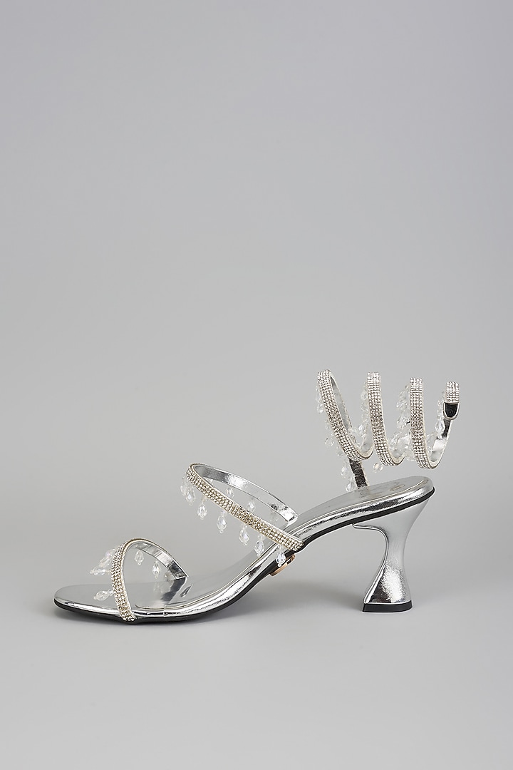 Silver Synthetic Jhallar Heels by Sana K Luxurious Footwear at Pernia's Pop Up Shop