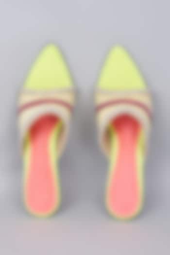 Neon Synthetic & Vegan Rhinestone Embellished Bell Bottom Heels by Sana K Luxurious Footwear at Pernia's Pop Up Shop