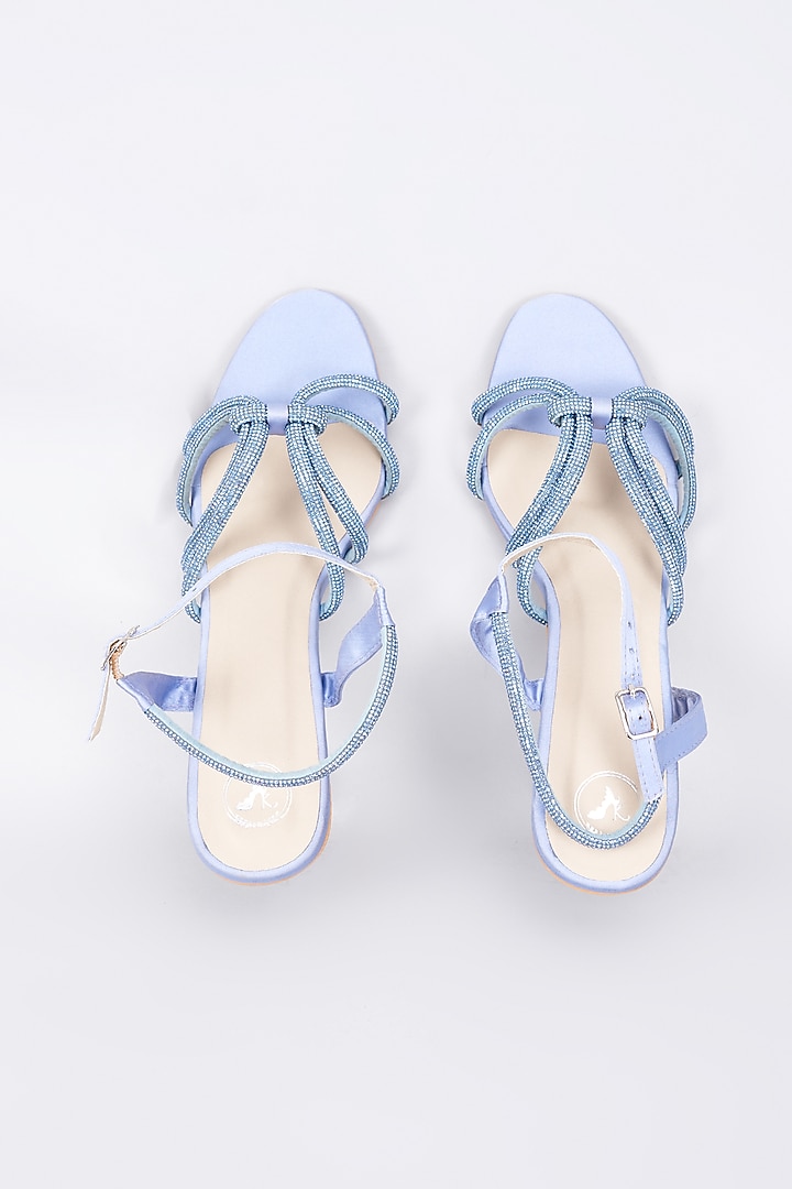 Sky Blue Synthetic & Vegan Rhinestone Embellished Bell Bottom Heels by Sana K Luxurious Footwear at Pernia's Pop Up Shop