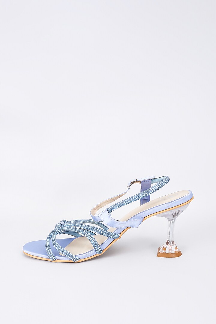 Sky Blue Synthetic & Vegan Rhinestone Embellished Bell Bottom Heels by Sana K Luxurious Footwear at Pernia's Pop Up Shop