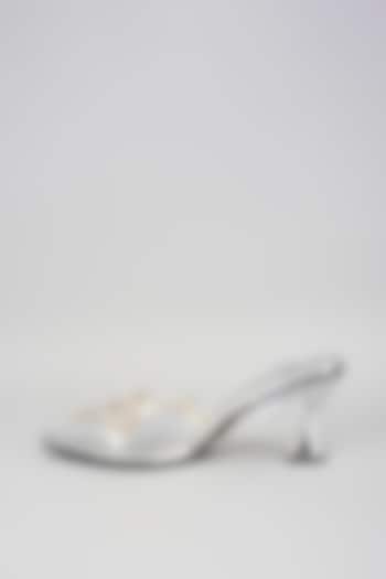 Silver Vegan Faux Leather Rhinestone Heels by Sana K Luxurious Footwear at Pernia's Pop Up Shop