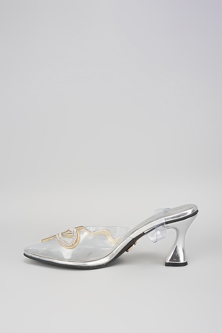 Silver Vegan Faux Leather Rhinestone Heels by Sana K Luxurious Footwear at Pernia's Pop Up Shop