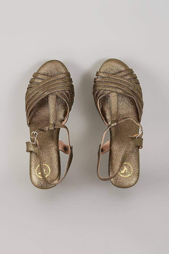 Bronze Vegan Leather Handcrafted Open-Toe Wedges by Sana K Luxurious Footwear at Pernia's Pop Up Shop