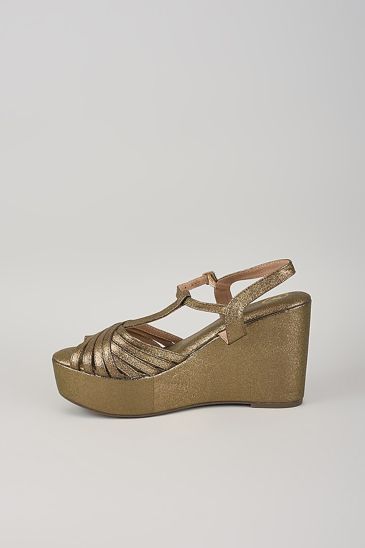 Bronze Vegan Leather Handcrafted Open-Toe Wedges by Sana K Luxurious Footwear at Pernia's Pop Up Shop
