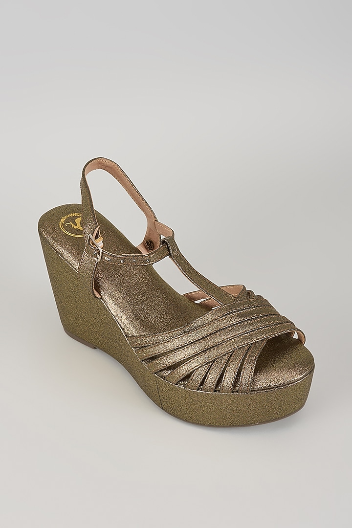 Bronze Vegan Leather Handcrafted Open-Toe Wedges by Sana K Luxurious Footwear at Pernia's Pop Up Shop