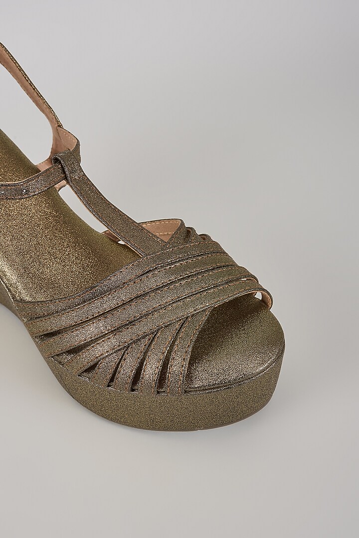 Bronze Vegan Leather Handcrafted Open-Toe Wedges by Sana K Luxurious Footwear at Pernia's Pop Up Shop