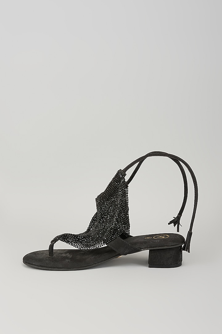 Black Synthetic Mesh Heels by Sana K Luxurious Footwear at Pernia's Pop Up Shop