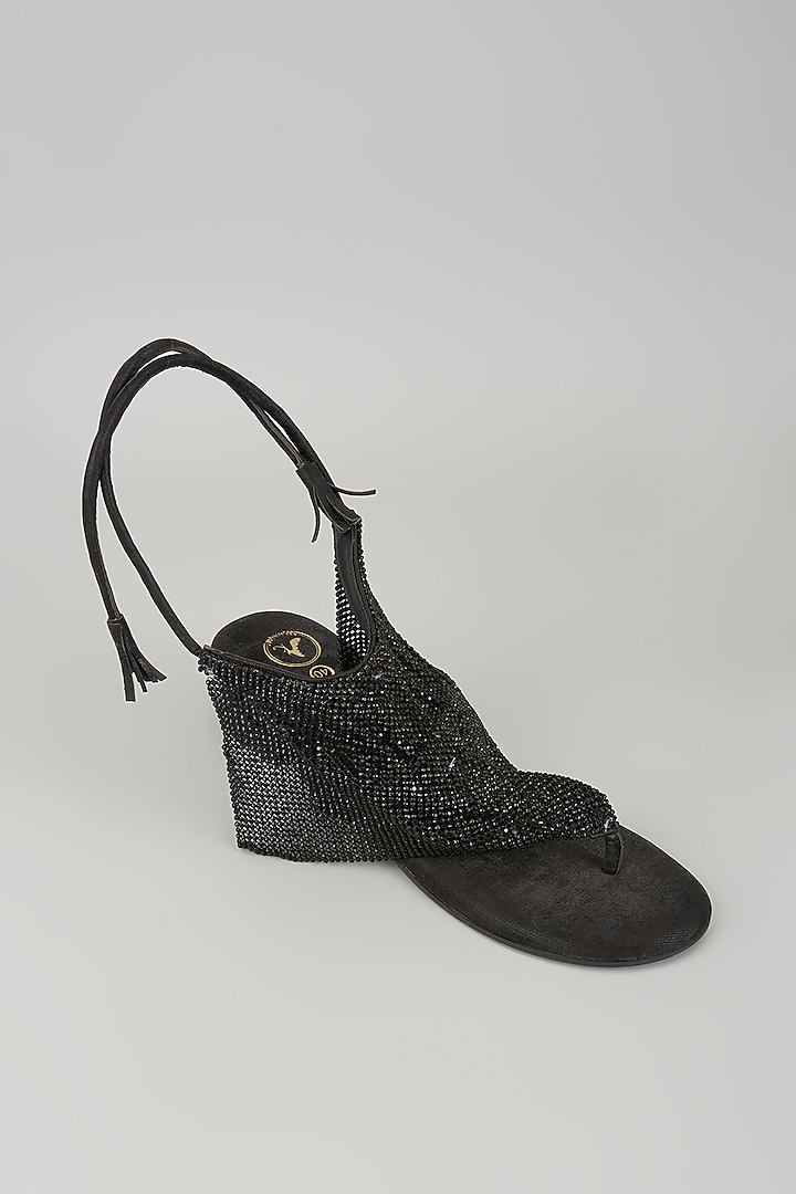 Black Synthetic Mesh Heels by Sana K Luxurious Footwear at Pernia's Pop Up Shop