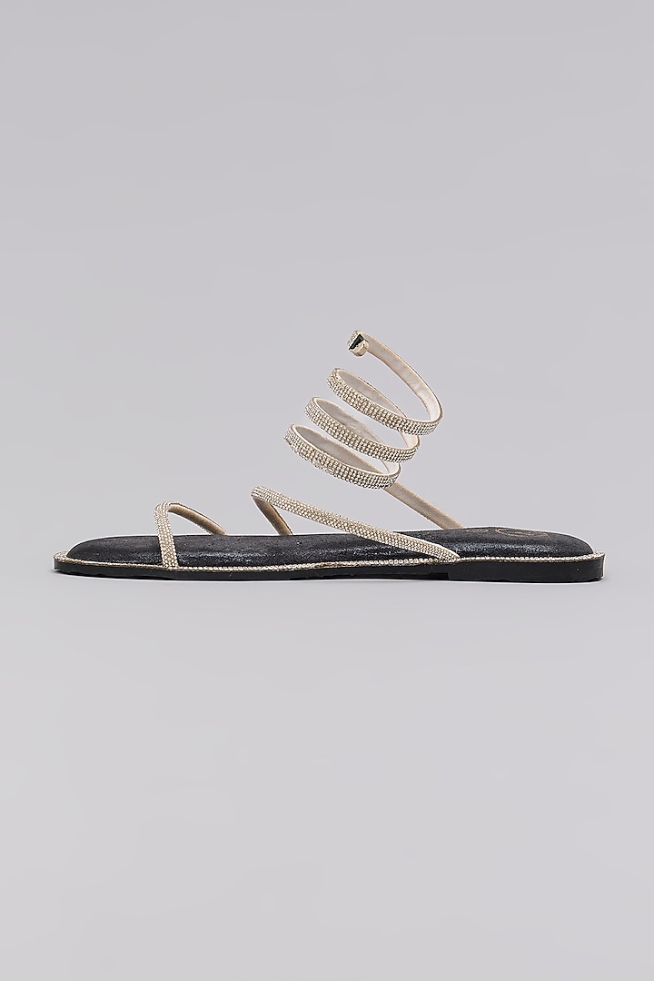 Black Synthetic Rhinestone Spring Flats by Sana K Luxurious Footwear at Pernia's Pop Up Shop