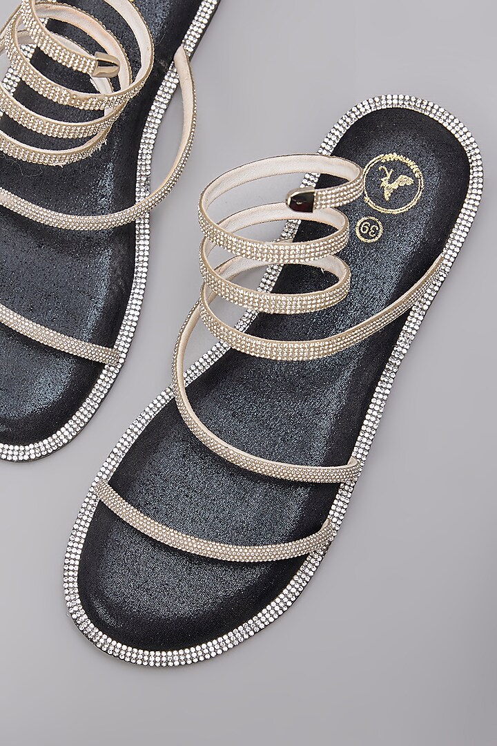Black Synthetic Rhinestone Spring Flats by Sana K Luxurious Footwear at Pernia's Pop Up Shop