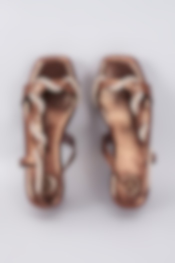 Brown Synthetic & Vegan Rhinestone Embellished Pillow Wedge Heels by Sana K Luxurious Footwear at Pernia's Pop Up Shop