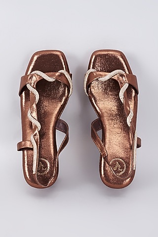 Brown Synthetic & Vegan Rhinestone Embellished Pillow Wedge Heels by Sana K Luxurious Footwear