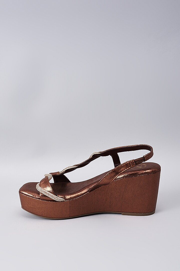 Brown Synthetic & Vegan Rhinestone Embellished Pillow Wedge Heels by Sana K Luxurious Footwear at Pernia's Pop Up Shop