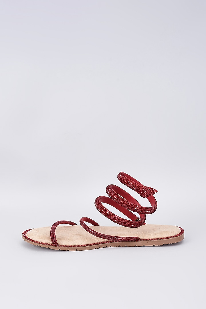 Beige Synthetic & Vegan Rhinestone Spring Embellished Flats by Sana K Luxurious Footwear at Pernia's Pop Up Shop