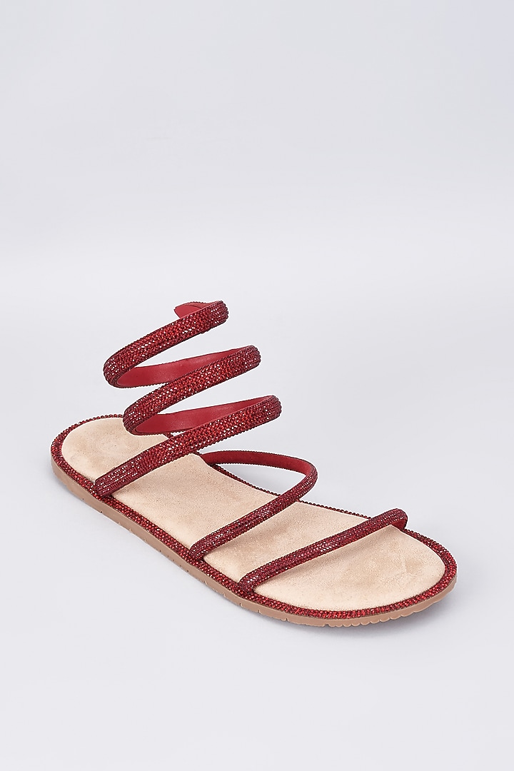 Beige Synthetic & Vegan Rhinestone Spring Embellished Flats by Sana K Luxurious Footwear at Pernia's Pop Up Shop