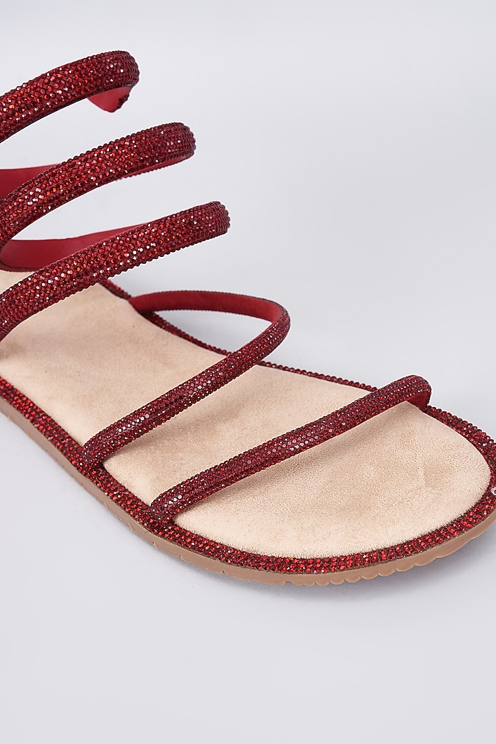 Beige Synthetic & Vegan Rhinestone Spring Embellished Flats by Sana K Luxurious Footwear at Pernia's Pop Up Shop